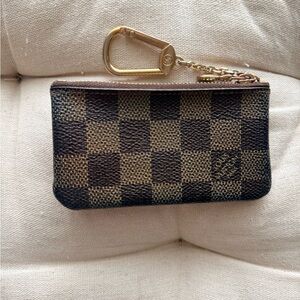 Louis Vuitton Brown Damier Ebene Key Pouch Wallet with Gold Chain